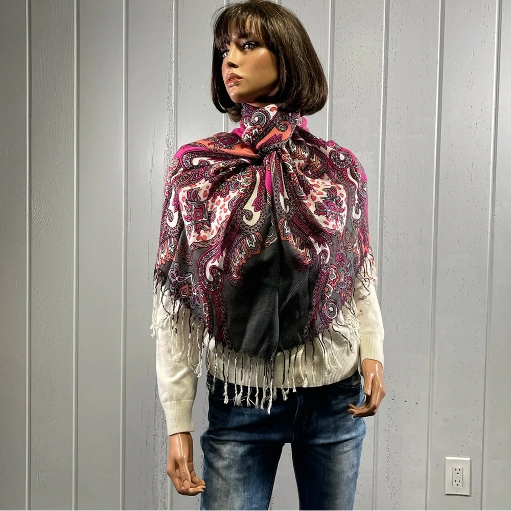 *Women's Hot Pink Floral Paisley Shawl Scarf